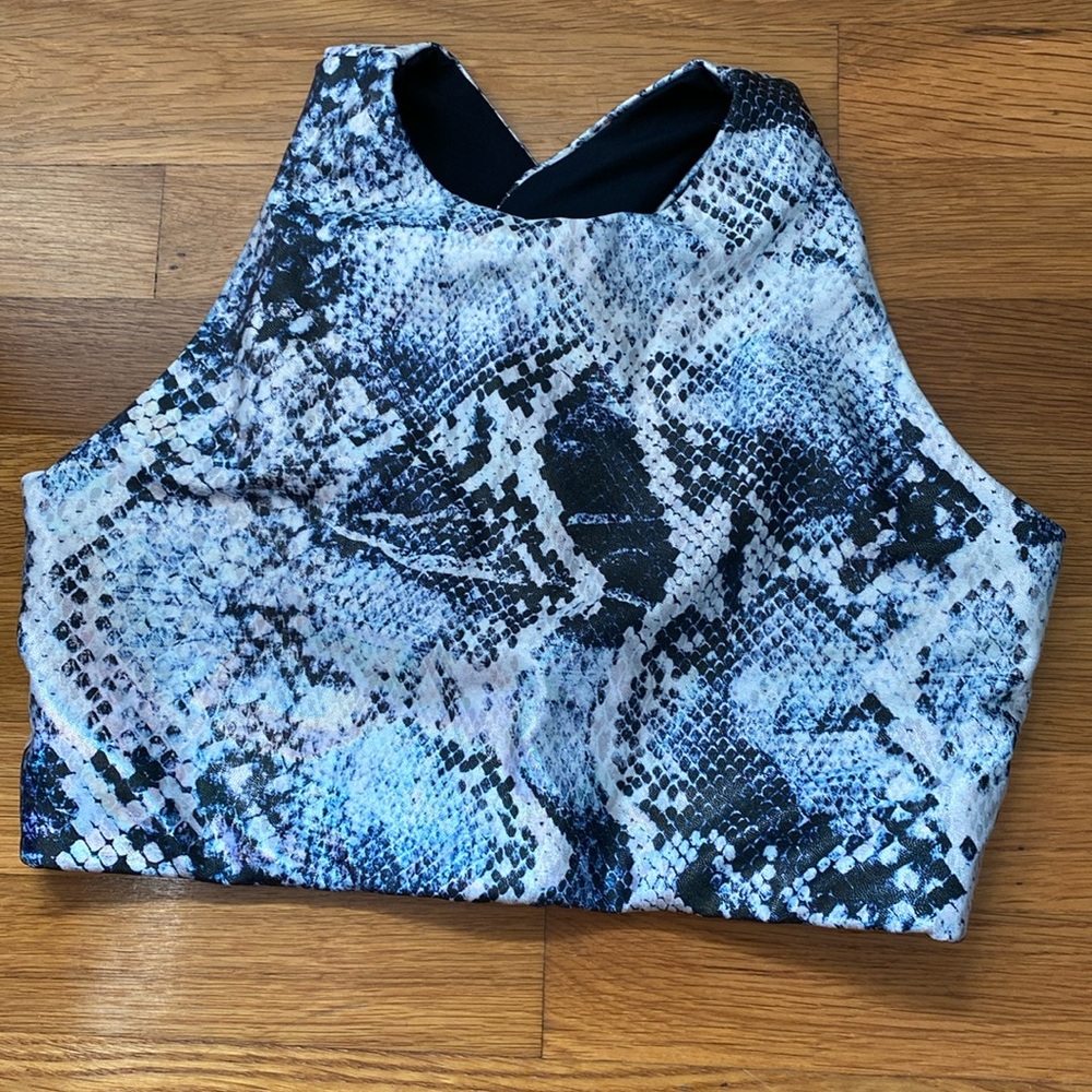 Emily Hsu jewel iridescent snake print crop top bra